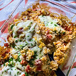one dish casserole made with diced tomatoes, Italian seasoning, rice, and chicken