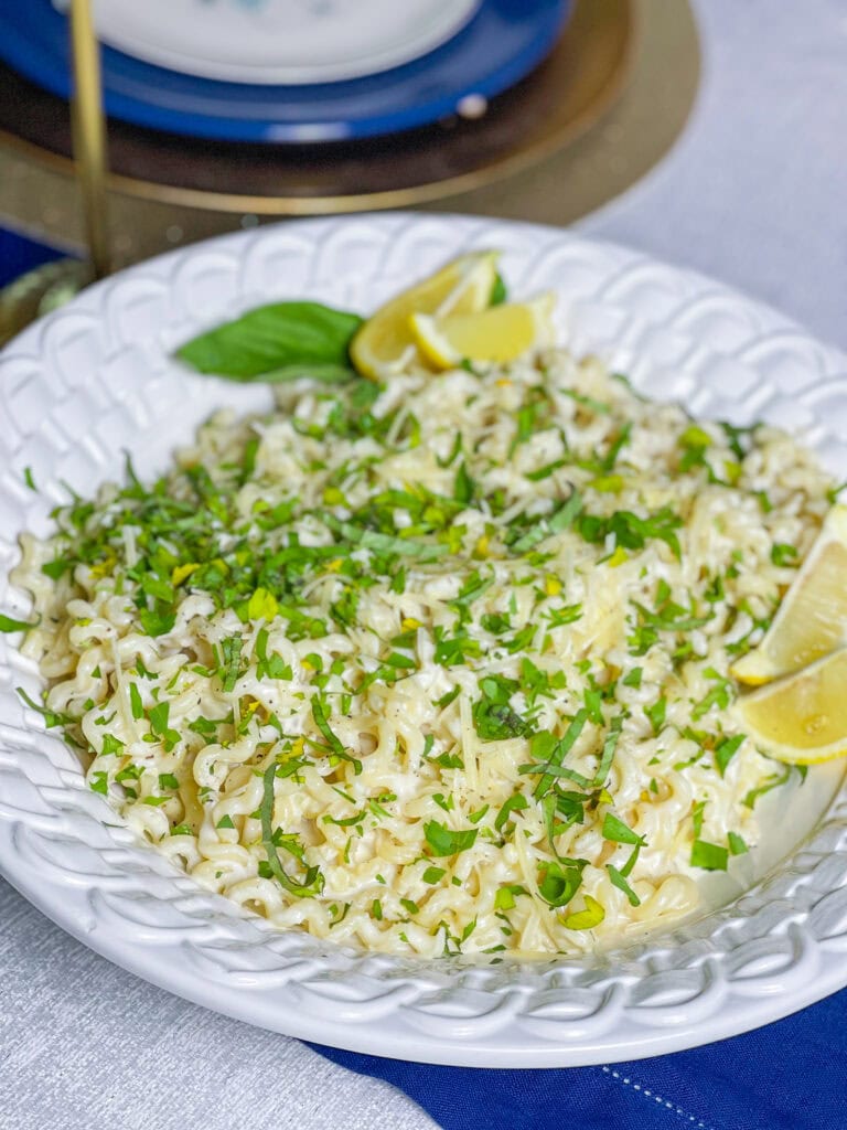pasta in a cream based lemon and garlic sauce