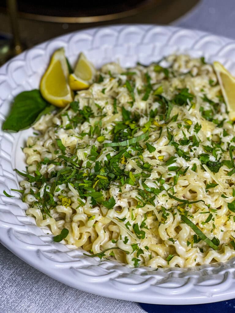 pasta in a cream based lemon and garlic sauce