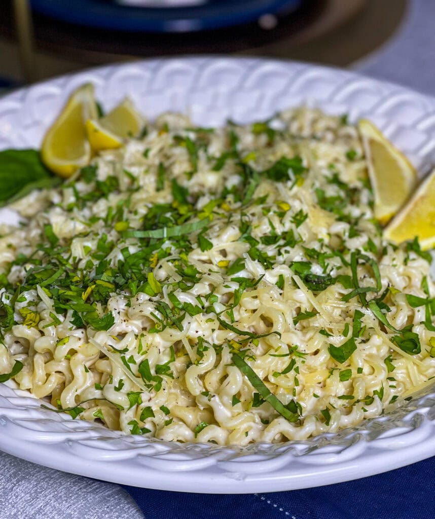 pasta in a cream based lemon and garlic sauce