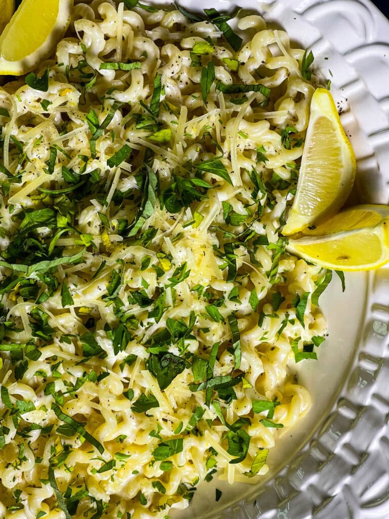 pasta in a cream based lemon and garlic sauce
