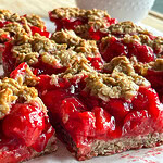 Cherry Apple Oat Bars have a chewy oat crust, sweet-tart cherry apple fruit filling, and a crumbly crunchy oat topping.