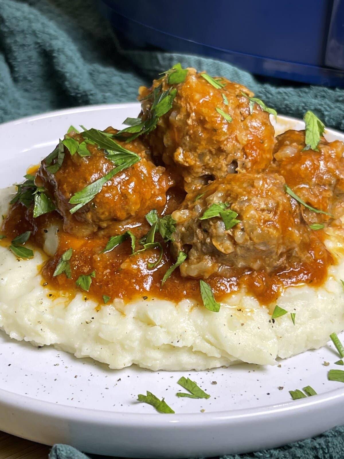 ground meat stuffed with rice slow cooked in a tomato based sauce
