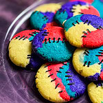 Nightmare before Christmas inspired sugar cookies with colors of teal, pink and purple