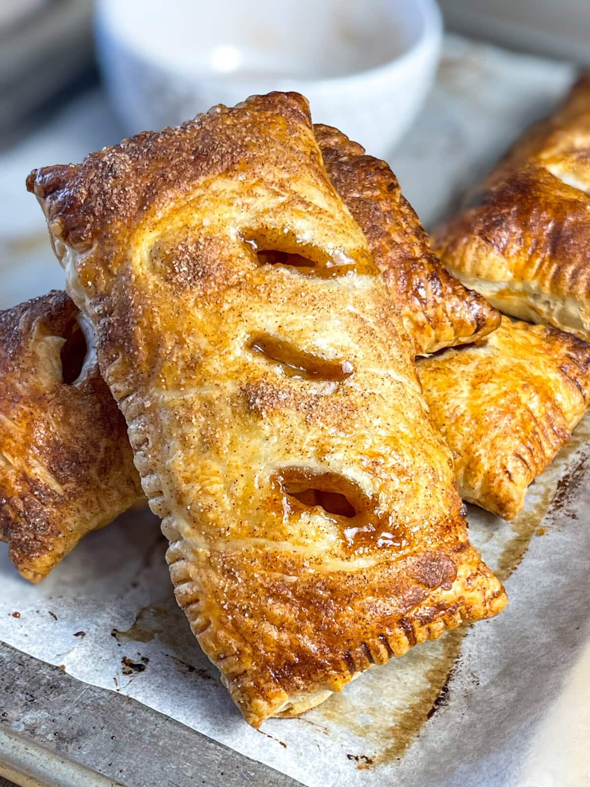 crispy puff pastry filled with apples and cinnamon and oven baked