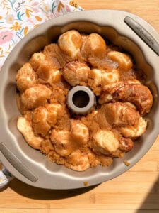 Monkey bread in a circular Bundt pan.